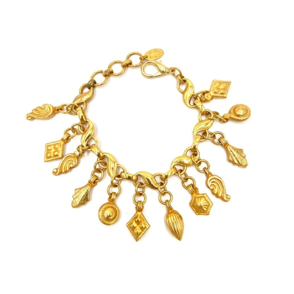 NICKY BUTLER Vintage Gold-Tone Charm Bracelet Designer Signed 7" ✨️